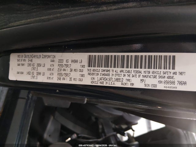 2007 Jeep Wrangler Sahara მანქანა იყიდება აუქციონზე, vin: 1J4FA54187L108912, აუქციონის ნომერი: 45763442