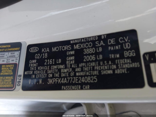 Продаж на аукціоні авто 2018 Kia Forte Lx, vin: 3KPFK4A77JE240825, номер лоту: 45763456