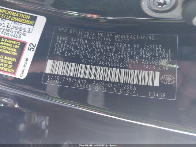4T1S11AK4NU046258 Toyota CAMRY SE