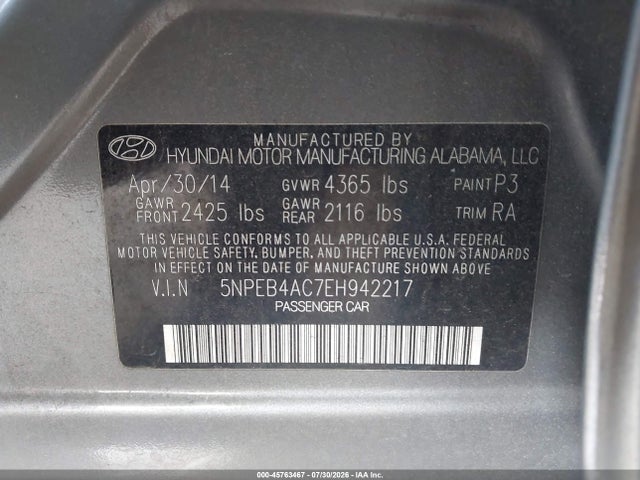 Hyundai SONATA GLS 2014 5NPEB4AC7EH942217 Image 9