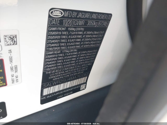 Продажа на аукционе авто 2021 Land Rover Range Rover Sport Hse Silver Edition Mhev, vin: SALWR2SU4MA763353, номер лота: 45763484