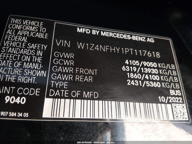 Aukcja sprzedaży 2023 Mercedes-benz Sprinter 2500 Standard Roof 4-cyl Diesel Ho, vin: W1Z4NFHY1PT117618, numer aukcji: 45763488