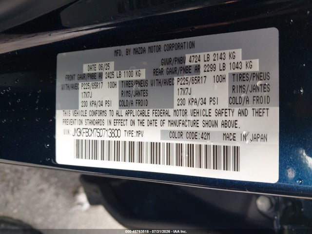 Aukcja sprzedaży 2025 Mazda Cx-5 2.5 S Preferred, vin: JM3KFBCM7S0713800, numer aukcji: 45763518