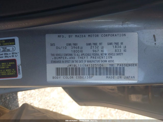 Aukcja sprzedaży 2010 Mazda Mazda3 I Touring, vin: JM1BL1SG8A1325104, numer aukcji: 45763541
