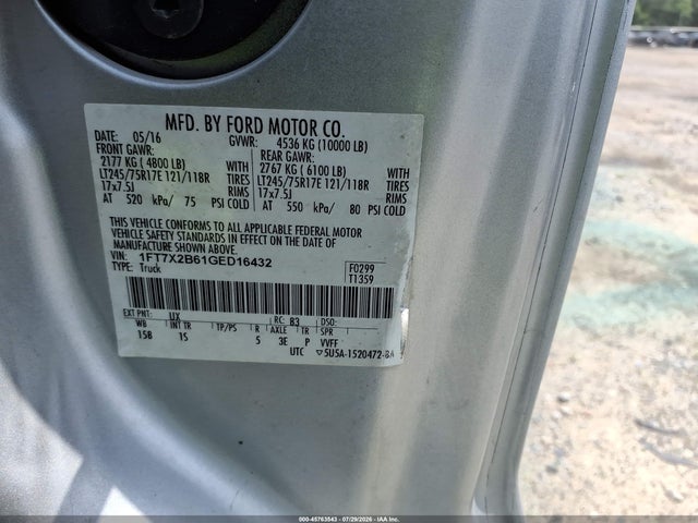 2016 Ford F-250 Xl მანქანა იყიდება აუქციონზე, vin: 1FT7X2B61GED16432, აუქციონის ნომერი: 45763543