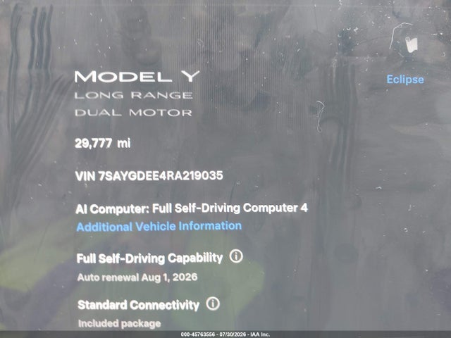 45763556 :رقم المزاد ، 7SAYGDEE4RA219035 vin ، 2024 Tesla Model Y Long Range Dual Motor All-wheel Drive مزاد بيع