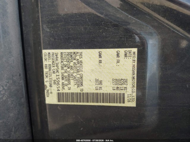 Aukcja sprzedaży 2017 Nissan Altima 2.5 Sv, vin: 1N4AL3AP5HC159654, numer aukcji: 45763558
