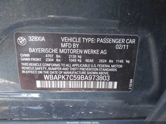 Aukcja sprzedaży 2011 Bmw 328i Xdrive, vin: WBAPK7C59BA973803, numer aukcji: 45763567