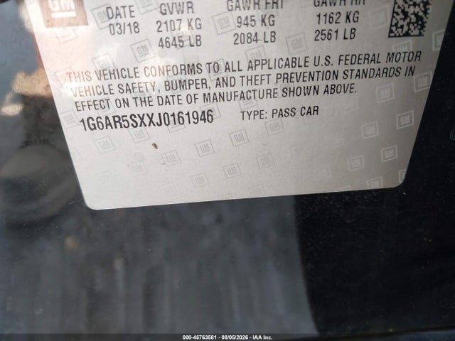 Продаж на аукціоні авто 2018 Cadillac Cts Luxury, vin: 1G6AR5SXXJ0161946, номер лоту: 45763581