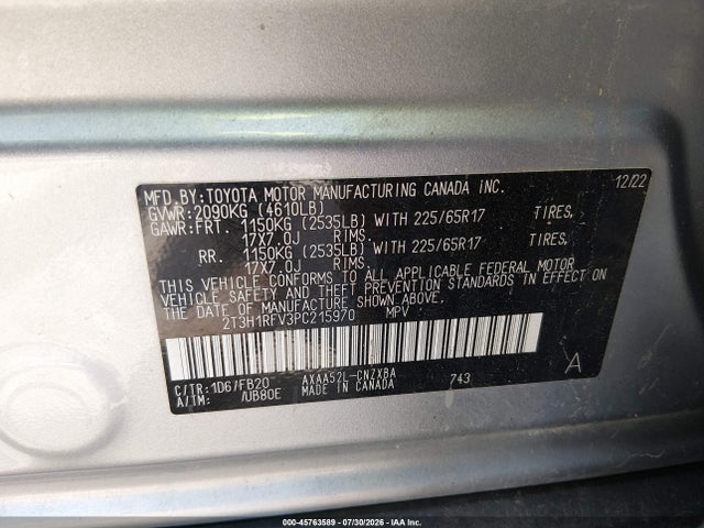 2023 Toyota Rav4 Le მანქანა იყიდება აუქციონზე, vin: 2T3H1RFV3PC215970, აუქციონის ნომერი: 45763589