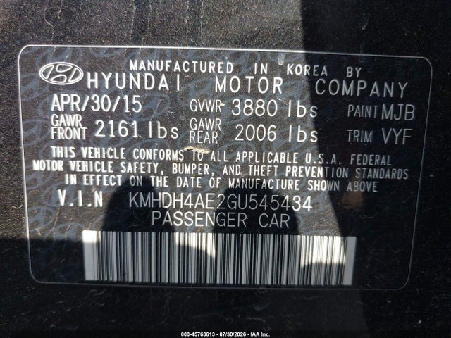 Продажа на аукционе авто 2016 Hyundai Elantra Se, vin: KMHDH4AE2GU545434, номер лота: 45763613