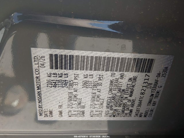 45763614 :رقم المزاد ، 5N1BT3BA4TC821317 vin ، 2026 Nissan Rogue Sv مزاد بيع