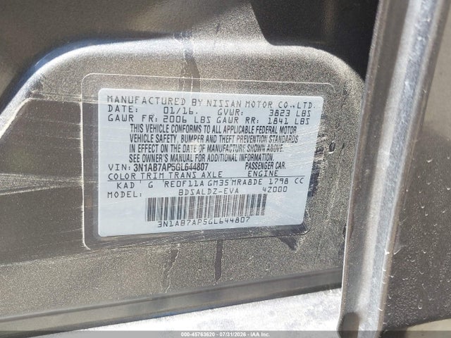 3N1AB7AP5GL644807 Nissan Sentra Fe+ S/s/sl/sr/sv