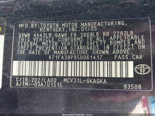 Продажа на аукционе авто 2005 Toyota Camry Solara Sle, vin: 4T1FA38P95U061417, номер лота: 45763635
