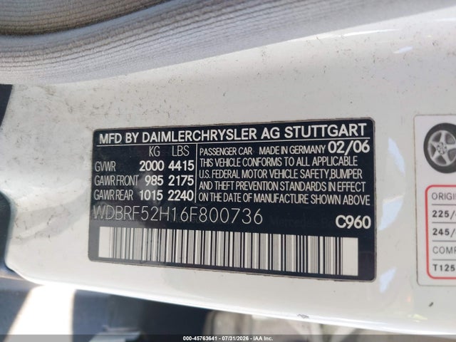 Продаж на аукціоні авто 2006 Mercedes-benz C 230 Sport, vin: WDBRF52H16F800736, номер лоту: 45763641