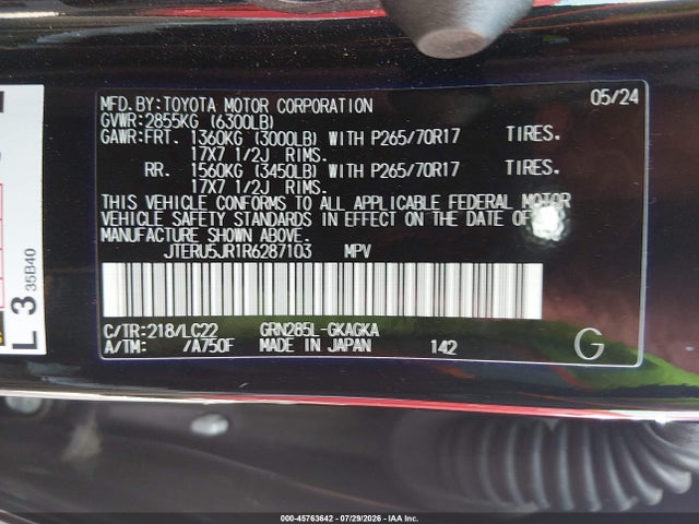 JTERU5JR1R6287103 Toyota 4runner Trd Off Road Premium
