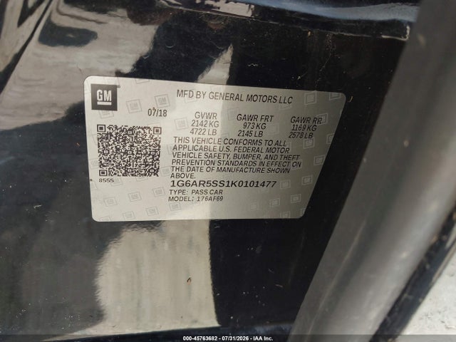 45763682 :رقم المزاد ، 1G6AR5SS1K0101477 vin ، 2019 Cadillac Cts Luxury مزاد بيع