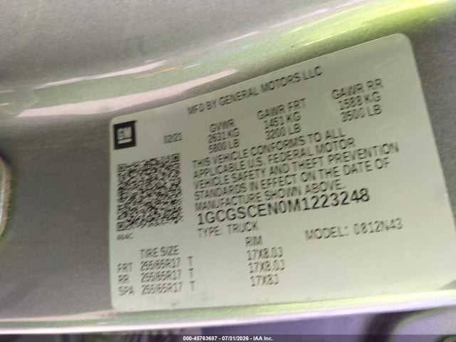 Продаж на аукціоні авто 2021 Chevrolet Colorado 2wd  Short Box Lt, vin: 1GCGSCEN0M1223248, номер лоту: 45763687