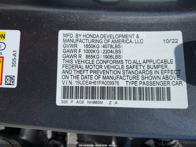 45763706 :رقم المزاد ، 19UDE4H61PA009976 vin ، 2023 Acura Integra A-spec Technology مزاد بيع