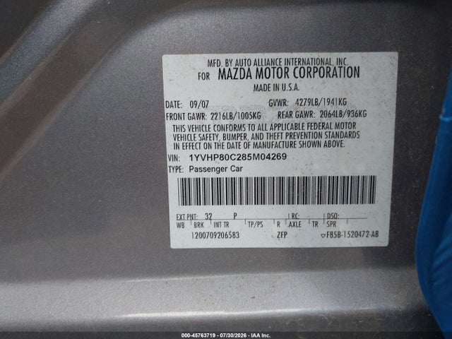 Aukcja sprzedaży 2008 Mazda Mazda6, vin: 1YVHP80C285M04269, numer aukcji: 45763719