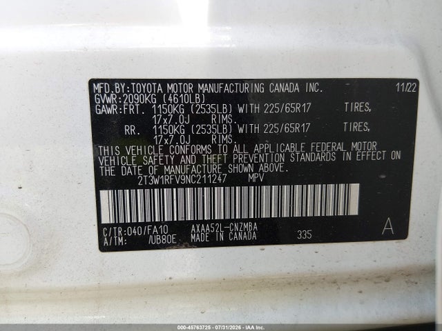 Toyota Rav4 Xle 2022 2T3W1RFV9NC211247 Image 9