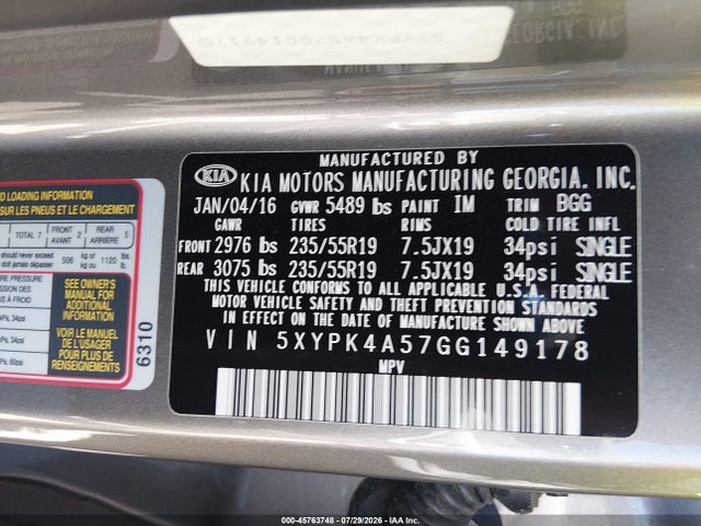 KIA Sorento 3.3l Sx 2016 5XYPK4A57GG149178 Image 9