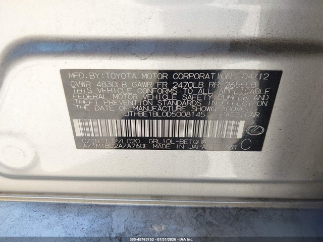 Aukcja sprzedaży 2013 Lexus Gs 350, vin: JTHBE1BL0D5008145, numer aukcji: 45763752