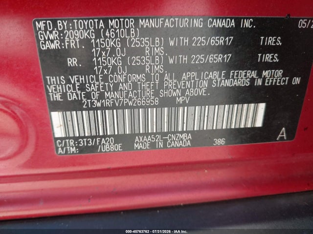 Продаж на аукціоні авто 2023 Toyota Rav4 Xle, vin: 2T3W1RFV7PW266958, номер лоту: 45763762
