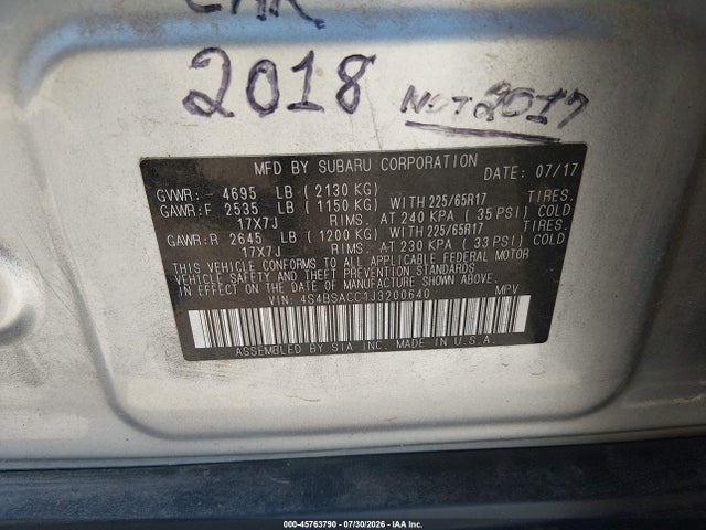 Subaru Outback 2.5i Premium 2018 4S4BSACC1J3200640 Image 9