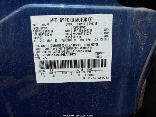 2FMPK4J91PBA42677 Ford EDGE SEL