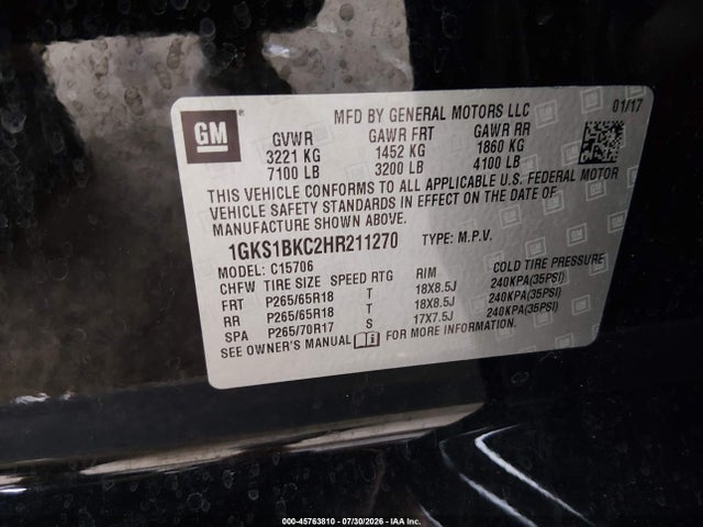 Продаж на аукціоні авто 2017 Gmc Yukon Slt, vin: 1GKS1BKC2HR211270, номер лоту: 45763810