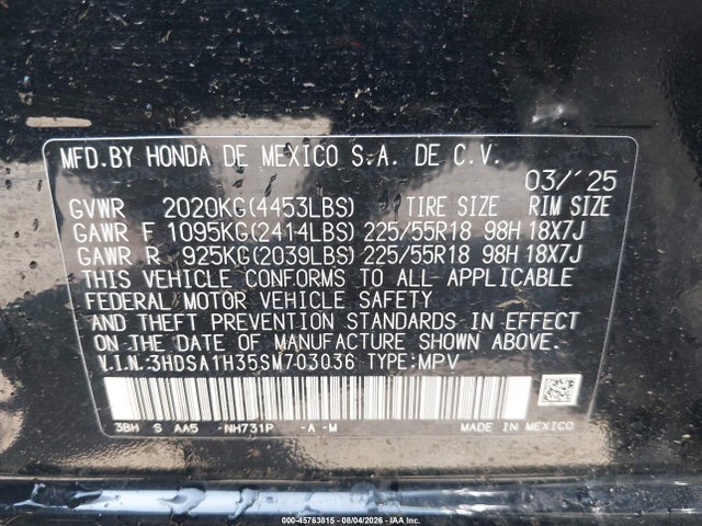 Aukcja sprzedaży 2025 Acura Adx, vin: 3HDSA1H35SM703036, numer aukcji: 45763815