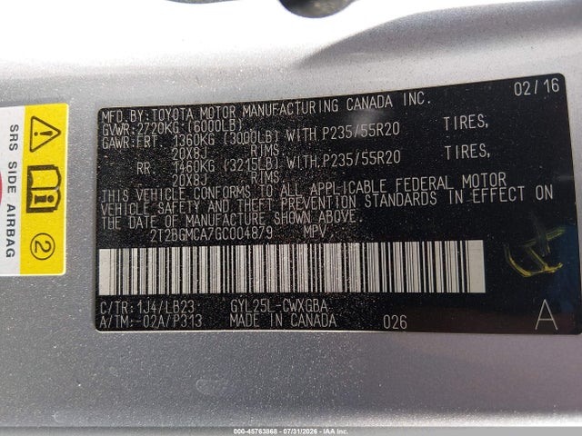 45763868 :رقم المزاد ، 2T2BGMCA7GC004879 vin ، 2016 Lexus Rx 450h مزاد بيع