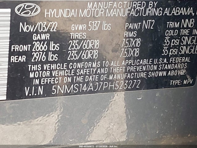2023 Hyundai Santa Fe Se მანქანა იყიდება აუქციონზე, vin: 5NMS14AJ7PH523272, აუქციონის ნომერი: 45763872