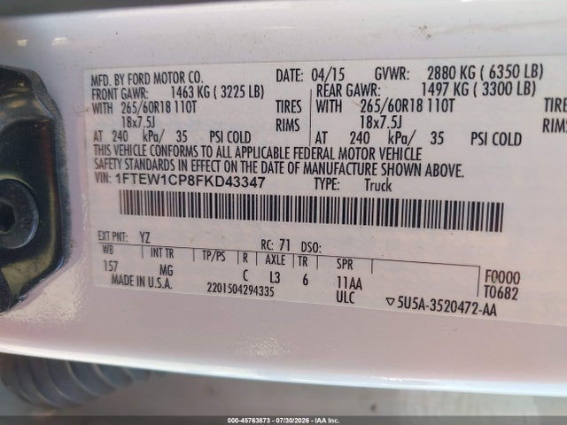 Ford F-150 Xlt 2015 1FTEW1CP8FKD43347 Image 9