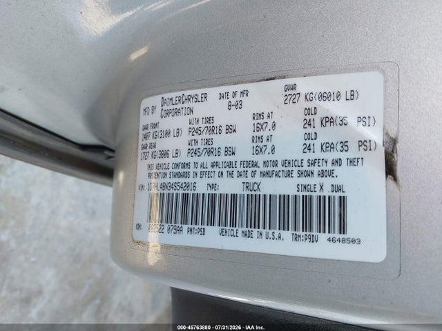 Aukcja sprzedaży 2004 Dodge Dakota Slt, vin: 1D7HL48N34S542016, numer aukcji: 45763880