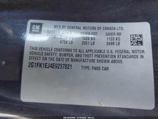 45763895 :رقم المزاد ، 2G1FK1EJ4E9237821 vin ، 2014 Chevrolet Camaro 2ss مزاد بيع