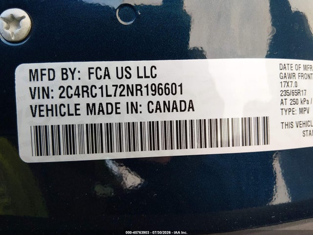 Продаж на аукціоні авто 2022 Chrysler Pacifica Hybrid Touring L, vin: 2C4RC1L72NR196601, номер лоту: 45763903