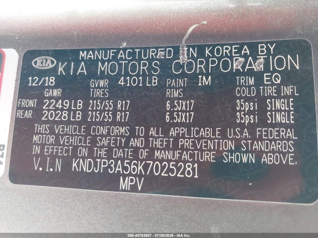Aukcja sprzedaży 2019 Kia Soul +, vin: KNDJP3A56K7025281, numer aukcji: 45763907