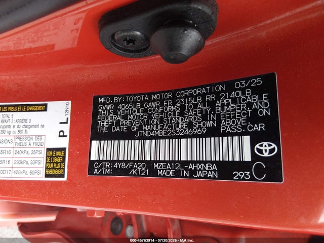 Aukcja sprzedaży 2025 Toyota Corolla Se, vin: JTND4MBE2S3246969, numer aukcji: 45763914
