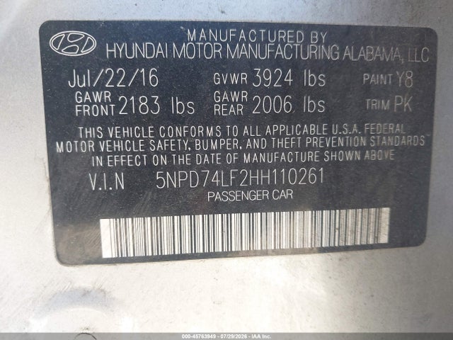 Hyundai ELANTRA SE 2017 5NPD74LF2HH110261 Image 9