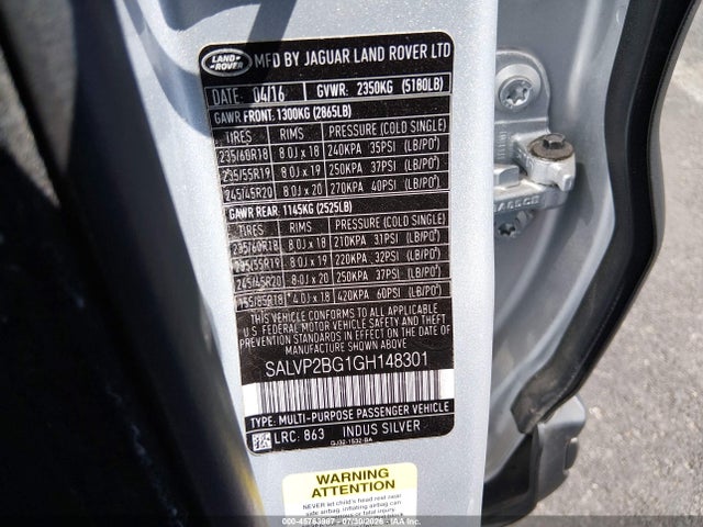 SALVP2BG1GH148301 Land Rover Range Rover Evoque Se/se Premium