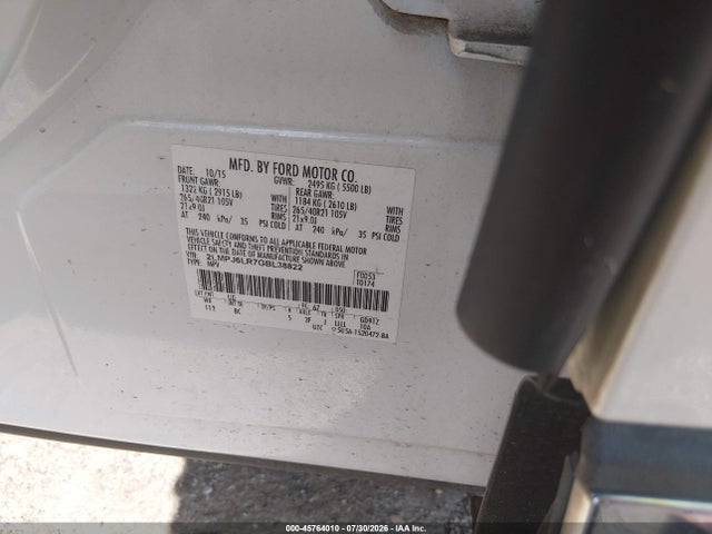 45764010 :رقم المزاد ، 2LMPJ6LR7GBL38822 vin ، 2016 Lincoln Mkx Reserve مزاد بيع