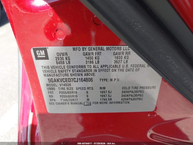 Aukcja sprzedaży 2012 Buick Enclave Leather, vin: 5GAKVCED7CJ164806, numer aukcji: 45764017