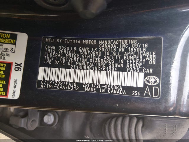 Продажа на аукционе авто 2017 Toyota Corolla L, vin: 2T1BURHE1HC761994, номер лота: 45764030