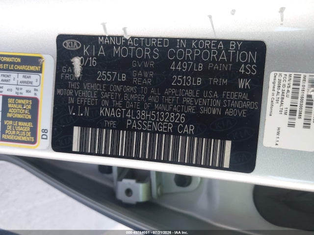 KNAGT4L38H5132826 KIA Optima Lx