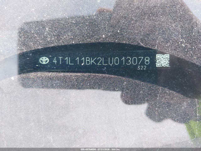 45764056 :رقم المزاد ، 4T1L11BK2LU013078 vin ، 2020 Toyota Camry Le Awd مزاد بيع