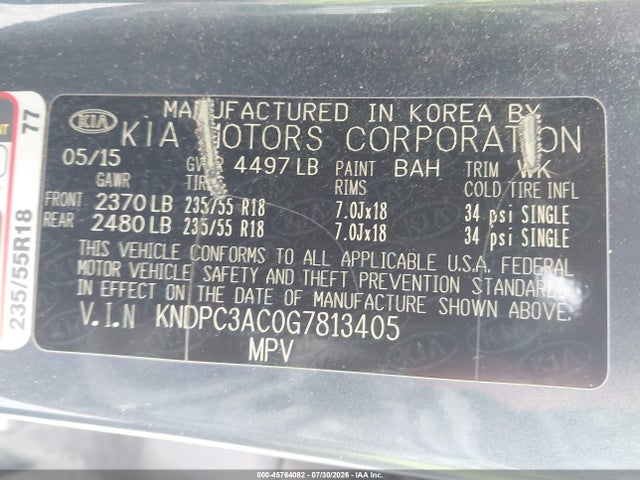 Продаж на аукціоні авто 2016 Kia Sportage Ex, vin: KNDPC3AC0G7813405, номер лоту: 45764082