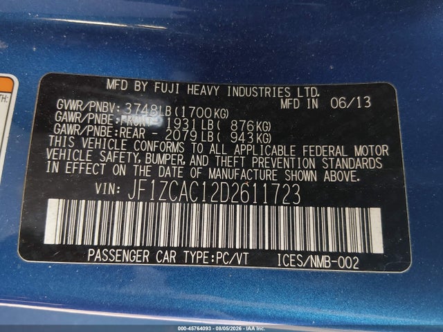 Продаж на аукціоні авто 2013 Subaru Brz Limited, vin: JF1ZCAC12D2611723, номер лоту: 45764093