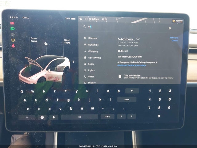 45764111 :رقم المزاد ، 5YJYGDEE3LF058197 vin ، 2020 Tesla Model Y Long Range Dual Motor All-wheel Drive مزاد بيع
